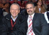 Staatssekretr Prof. Dr. Felix Leonhard und Jochen Rietdorf beim Entega Radrennen in Lorsch